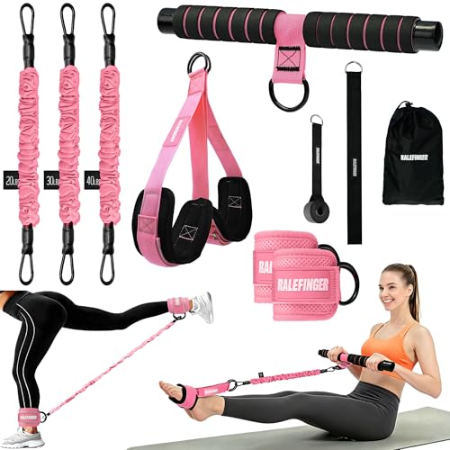 Pedal Resistance Band & Ankle Resistance Bands Set with Door Anchor & Fixed Strap, 20-30-40lbs 3 Resistance Bands for Women, Full Body Abdomen Leg Core Home & Postpartum Workout Fitness Equipment - color: Pink