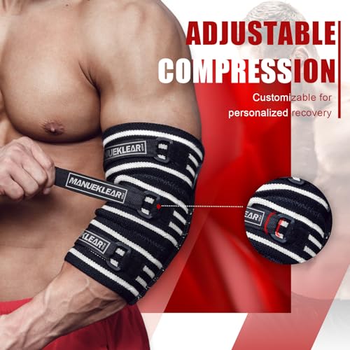 MANUEKLEAR Elbow Sleeves for Weightlifting, Adjustable Elbow Wraps for Weightlifting (L(11"-12")) - size: L(11"-12")