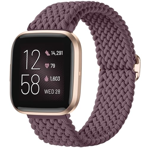 Maledan Braided Bands Compatible with Fitbit Versa 2 for Women Men, Soft Stretchy Breathable Bracelet Replacement Band for Fitbit Versa 2/SE/Straps, Purple - color: 4-Purple