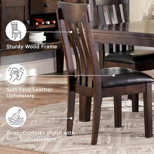 Signature Design by Ashley Haddigan Faux Leather Cushioned Rake Back Dining Chair, 2 Count, Dark Brown | Easy-to-clean faux leather upholstery, Wood frame and wood products and other construction, Supportive rake-back design - color: Dark Brown, style: 0