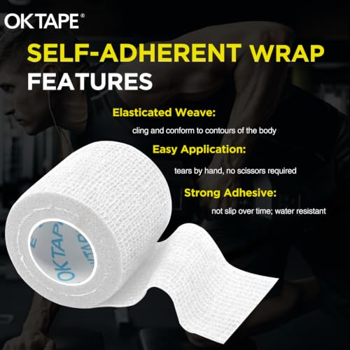 OK TAPE 24 Rolls Self Adhesive Bandage Wrap, Elastic Athletic Tape, Self Stick Bandage Tape, Vet Wrap, Medical Wrap for Wrist, Feet, 2" x 5 Yards, White - color: White, size: 2 Inch-24 Pack