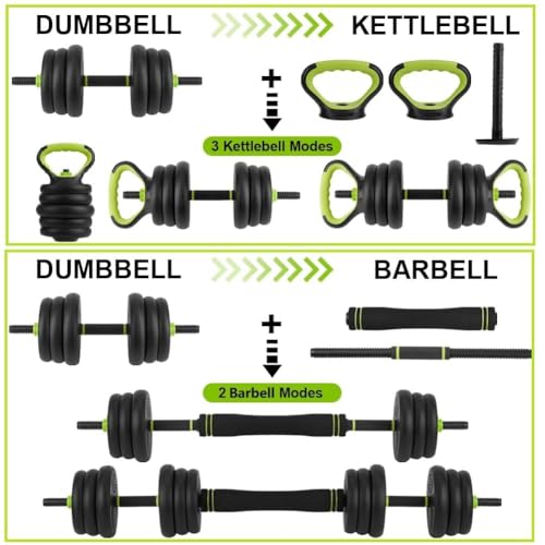 Adjustable Dumbbell Set, 44/66/88 Lbs Free Weight Dumbbells Set, 4 in 1 Dumbbells Set Used As a Kettlebell, Barbell, Push Up Stand, Exercise & Fitness for Home Gym, Black & Green - size: 88 LB-Round