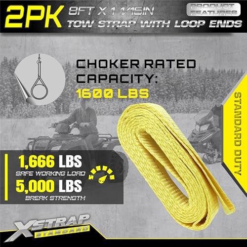 XSTRAP STANDARD 2PK 1-3/4''x 8FT Tow Straps with Loop Ends, Lifting Sling Web Strap | 5000 lbs Breaking Strength, Heavy Duty Flat Lift Sling Web Straps for Rigging, Moving, Hoist, Tree Stump Removal - style: 2pk 1-3/4''x 8FT