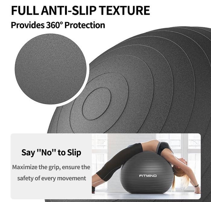 FITMIND_ Extra Thick Exercise Ball Yoga Ball 22in/26in/30in for Workout Pregnancy Stability,Anti-Burst and Slip Resistant Swiss Ball with Pump for Yoga, Pilates, Fitness,Birthing,Physical Therapy - color: black, size: 18-22in/45-55cm