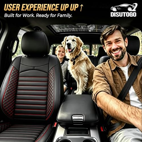 DISUTOGO for 2018 Dodge ram seat Covers 2012-2025 2026 RAM 1500 2500 3500 | Dodge Ram Seat Covers Full Set, Faux Leather Custom Fit Ram 1500 2500 3500 Truck, Flat Bench - color: 096-Black&Red-Flat Bench, size: 5 Seats full set-RAM 2012-2026