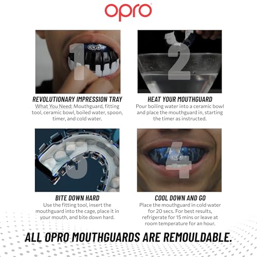 OPRO Instant Custom-Fit Mouth Guard, Dentist-Level Comfort, Protection & Fit - Moldable Mouthguard for Football, Boxing, Rugby, MMA, BJJ, UFC Mouth Piece- Includes Mouth Guard Case (UFC White, Adult) - color: Ufc Strike - Gold/White