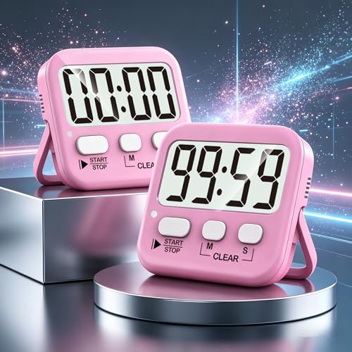 Antonki 2 Pack Digital Timer for Kids, Magnetic Countdown Kitchen Timers for Cooking, Egg, Classroom, Teacher, Exercise, Study, Oven - Battery Included - color: Relaxing Pink
