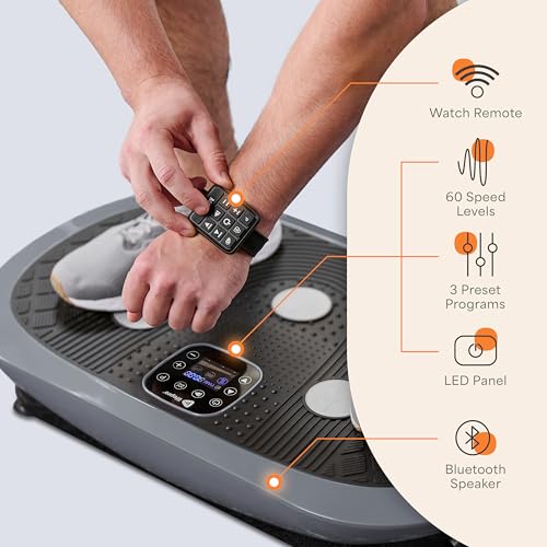 Lifepro Rumblex Plus/Pro 4D Vibration Plate Exercise Machine with 60 Speeds | 3 Motors, 7 Training Modes, Bluetooth Speaker, Wristband Remote — Vibration Plate for Lymphatic Drainage, Muscle Activation - color: Gray, size: Small