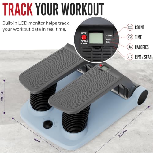 Air Stepper Exercise Machine with Resistance Bands, 5-Level Adjustable Resistance, 300 lb Capacity Stair Stepper with LED Monitor, Low-Impact Home Cardio and Full Body Workout Equipment - color: Blue/Black