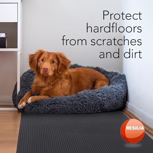 RESILIA Black Plastic Floor Runner - Embossed Wide Rib Waterproof Vinyl, Heavy Duty Protector Mat for Indoor Hardwood, Hard Floors, Garage, Entryway, Kitchen, & Outdoor Use, 36” x 25’, Made in USA - size: 36" x 25'