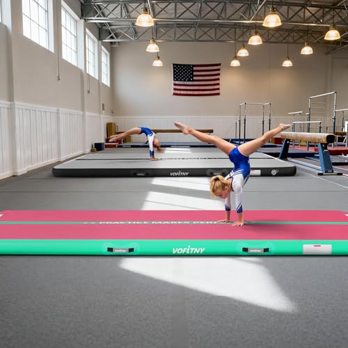 VOFiTNY All Purpose Gymnastics Mat 6.6/10/13/16/20 ft Sturdy Inflatable Tumble Track for Home/Gym - color: Pink/Green, size: 6.6ft*3.3ft*4inches(2m*1m*0.1m)