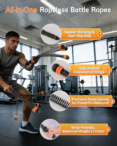 VividPulse 2PCS Weighted Ropeless Battle Ropes for Home Gym - Portable & Quiet Training Rope for HIIT, Strength & Low-Impact Cardio - Full Body Workout Equipment for Men & Women - color: Black