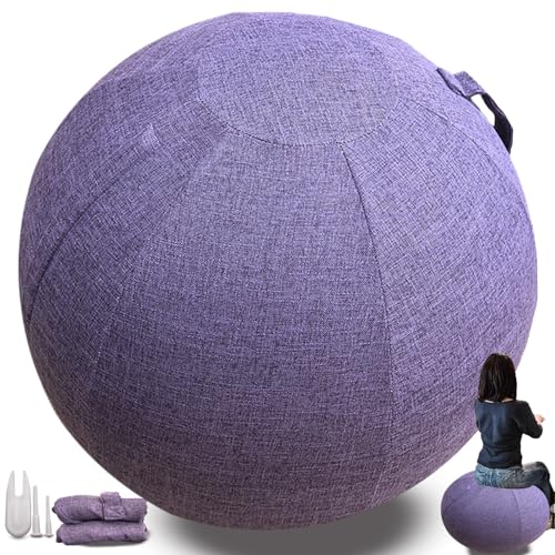 Protective Cover for Fitness Balls | Air Plug Included, Exercise Ball, For Pregnancy Ball Chair Yoga Ball, No Yoga Ball Included Washable Linen Ball Cover - color: Purple, size: 55CM