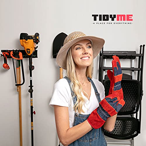 Heavy-Duty Garage Wall Storage System | Wall Mounted Tool Organizer Rack with Shelving | 10-Piece Mounting Kit | Includes 4x8.5” Adjustable Hooks & 2x16.5” Floating Utility Shelves - size: 64" Carbon Steel with 2 Shelves & Single Hooks