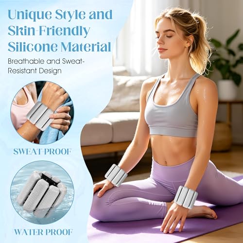 Wrist Weights, 2Pack Adjustable Ankle Weights for Women/Men, Silicone Weighted Bangles for Yoga, Pilates, Running & Walking, Arm & Leg Weights, 2lb - color: Grey