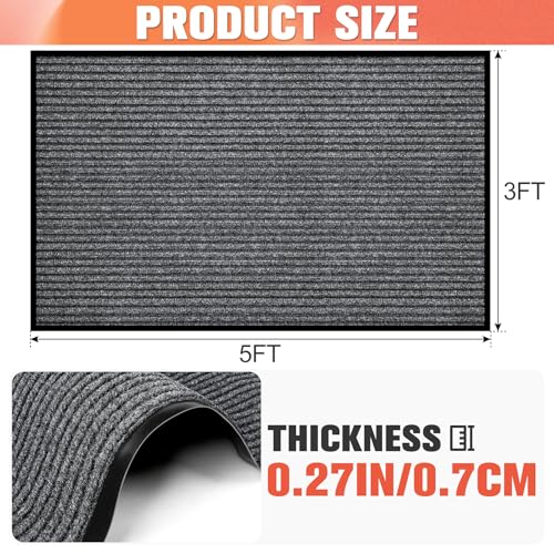 MYFAMIREA Commercial Floor Mat 3' x 5' Extra Large Front Door Industrial Rug Heavy Duty Brush Step Entrance Mat Weather Utility Rug with Non Slip Rubber Backing Low Profile for Entryway, Charcoal Grey - size: 3 x 5 Feet