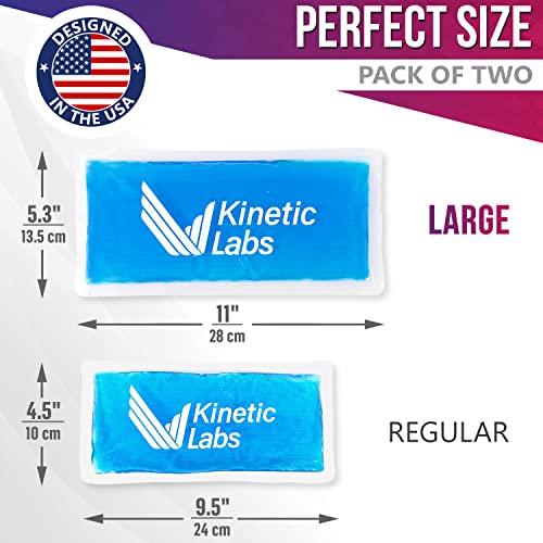Reusable Gel Ice Packs for Injuries by Kinetic Labs (2 Pack) - Hot Cold Packs for Injuries 11" x 5.3" - Flexible Ice Packs for Back Head Knee Shoulder Neck Ankle Elbow Feet Headaches Surgery (Large) - size: Large (Pack of 2)