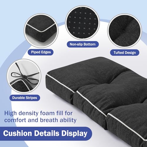 IPYNBAP Bench Cushion, 42 x 16 Inch Patio Furniture Cushions with Durable Ties, Soft Memory Foam Bench Cushions for Indoor/Outdoor Furniture with Non-Slip Bottom, Kitchen&Dining, Black (Pack of 2) - color: Black, size: 42*16+4” (Pack of 2)