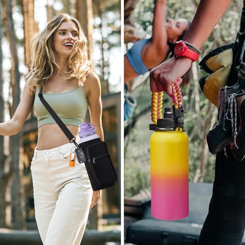 Stainless Steel Water Bottles 32oz - Cold-48h Hot-24h Insulated Water Bottle with Straw & Auto Spout Lid, Carrier Bag & Protective Cup Mat, Metal Thermo Flask Reusable Gym Waterbottle Jug Leak Proof - color: Candy, size: 32 Ounces