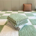 12Pcs Plush Foam Floor Mat,Plush Interlocking Carpet Tiles,Anti-Slip Square Puzzle Floor Mat,EVA Foam Area Rugs for Bedroom Playroom (White+Green) - color: White+green