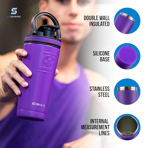 Ice Shaker Insulated Stainless Steel Shaker Bottle | 26oz, Purple | Cold for 30+ Hours | Insulated Cup with Twist-on Agitator | Odor-Free Bottle for Protein Shakes, Water, Smoothies, Cocktails - color: Purple