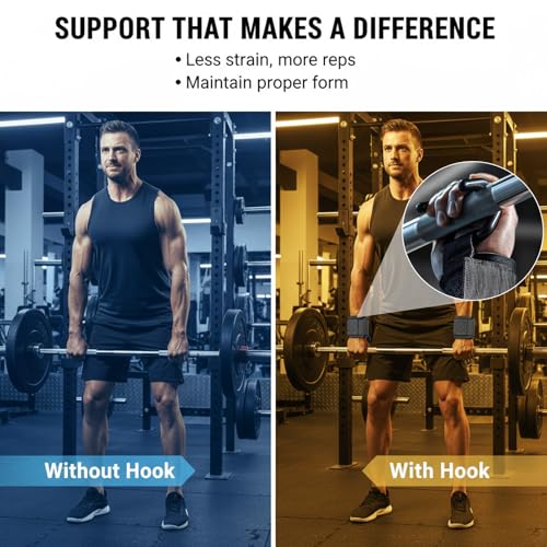 Weight Lifting Hooks for Deadlifting (Pair), 660Lbs Capacity Non-Slip Wrist Support Straps for Men & Women, Gym Wrist Wraps for Pull Up, Fitness, Strength Training, Bodybuilding Workout