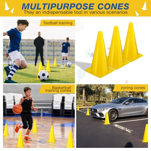 12 Inch Sports Cones Set of 24,Durable Training Cones for Soccer,Football, Basketball Drills - Multi-Purpose Agility Cones for Indoor & Outdoor Practice - color: yellow