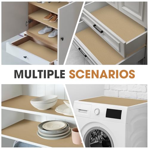Drawer and Shelf Liner, Non-Slip Kitchen Cabinet Liners Non-Adhesive Thick Strong Grip Waterproof Washable Mats Protect Dresser Shelves Cupboard Bathroom Cabinets, Beige, 12 in X 10 FT - color: Beige, size: 11.8"W x 118"L