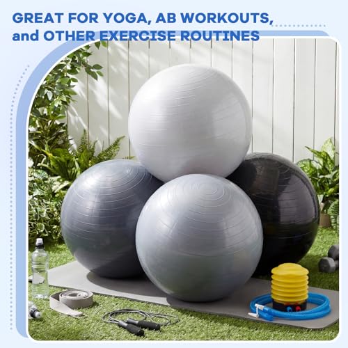 Leyndo 4 Pcs 26 Inch Yoga Exercise Ball Pilates Pregnancy Birthing Fitness Ball with Quick Pump Anti Burst for Improved Posture, Balance, Yoga, Pilates, Training - color: Gray Black Set