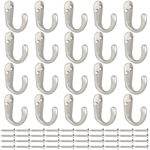 IBosins 20PCS Coat Hooks Wall Mounted Single Prong Robe Hook for Hanging Towel Hooks with 40 Screws for Cup, Mug, Bags, Hat, Cap, Scarf, Pet leashes - color: 20 Pcs Silvery