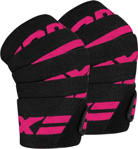 RDX Knee Wraps for Weightlifting, 78” Elasticated Straps Power Lifting Leg Press Support Gym Fitness Squats Workout Men Women - color: Pink Black