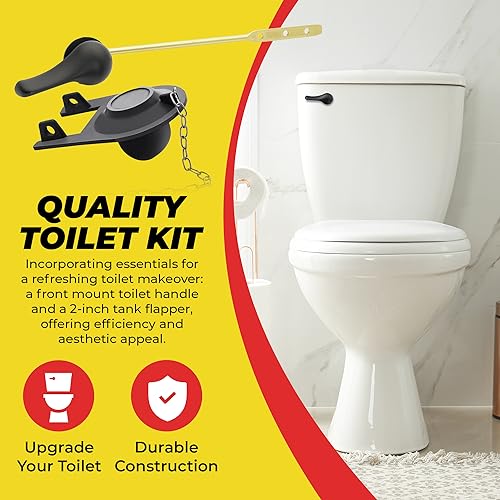 Qualihome Front Mount Toilet Handle Replacement Kit - Black Flush Handle with 2 Inch Universal Toilet Flapper Replacement - Easy Install Toilet Lever & Flapper - Toilet Flusher Kit - color: Black Finish