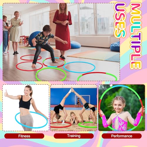 Sratte 6 Pcs Exercise Hoop Detachable Adjustable Plastic Hoops Snap Together Toy Ring Color Playground Toys for Girls and Boys Party Games, Sports, Exercise, Dog Training(28 Inch,Red,Green,Blue) - color: Red,green,blue, size: 28 Inch