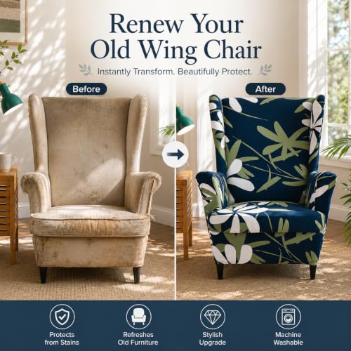 NILUOH Wingback Chair Slipcover 2-Piece Stretch Wingback Chair Sofa Slipcover Armchair Cover Printed Furniture Protector Couch Soft with Elastic Bottom for Living Room, 02 - color: 2