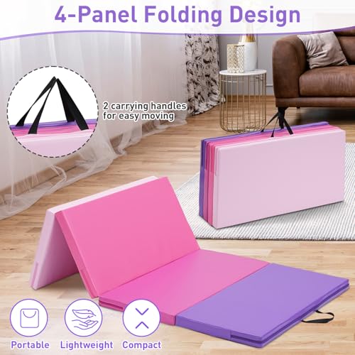 Gymnastics Mat, 3FTx6FT / 4FTx8FT 2" Thick Folding Kids' Gymnastic Tumbling Mat for Home Gym Exercise & Play - color: 3x6FT-Pink Gradient