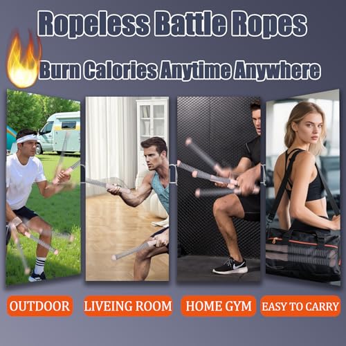 2nd Gen Ropeless Battle Ropes for Home Gym, Heavy Duty Portable Cordless Battle Ropes with Integrated Spring (No Screws), Weighted Exercise Rope for Men & Women, HIIT Workout Equipment - color: pink