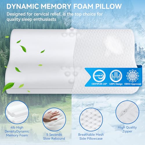 Cervical Neck Pillow for Pain Relief- Queen Size Adjustable Cooling Pillow for Sleeping, Memory Foam Pillows for Neck Shoulder, Ergonomic Contour Bed Pillow for Side, Stomach & Back Sleepers - size: Queen Size (23.6"L x 14.2"W)