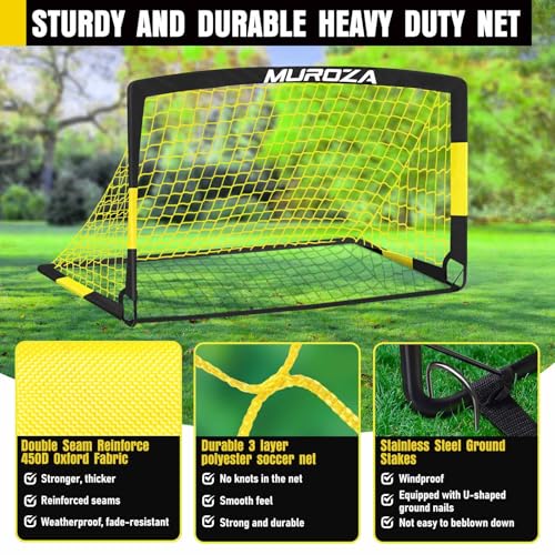 Soccer Goal, Kids Soccer Goals for Backyard Set, 2 Pack of Portable Pop Up Soccer Net with Soccer Ball, Cones, Complete Training Equipment for Youth, Toddler Outdoor Sports Games - color: Black Yellow, style: 6 ft x 4 ft