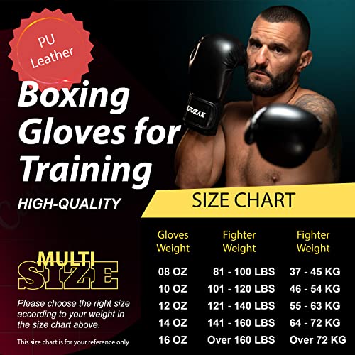 Kruzak Boxing Gloves for Men & Women, Sparring & Kickboxing Gloves, Muay Thai & MMA Gloves, 8-16 oz - color: Black, size: 12 oz