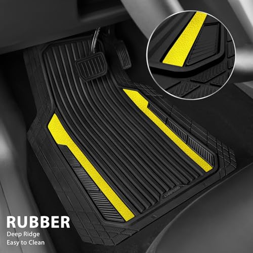 CAR PASS Yellow Car Mats Metallic, Aluminum Film All Weather Rubber Lemon Yellow car Floor Mats Waterproof Universal Trim to Fit SUV Sedan Van Truck 4 Piece Deep Dish Heavy Sporty Black Yellow Chrome - color: Black Yellow