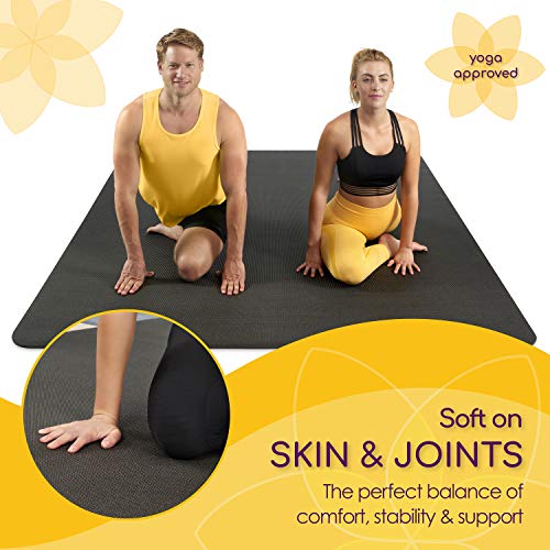 ActiveGear Large Yoga Mat, 6'x4'x8mm Extra Thick Non-Slip - Black | 8mm high-density padding for barefoot comfort. Non-slip on any floor. Includes carry bag, straps and microfiber towel.