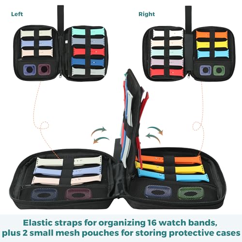 PACMAXI 16 Watch Bands Storage Carrying Case Compatible with Watches,Expandable Watch Band Holder Stores 16 Watch Bands Fit for Most Sizes of Watch Straps,Organizer for Watch Bands, Bag Only - color: 16 BLACK