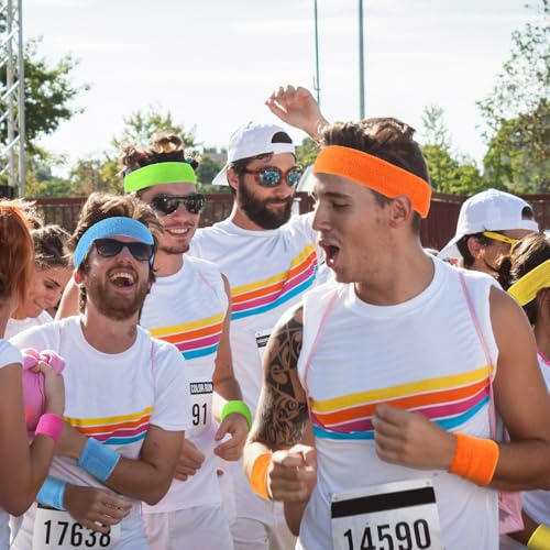 72 Pcs 80s Neon Headbands Sweatband Set, Include 24 Sports Headbands and 48 Sweat Wristbands Bulk for Woman Man - style: Stylish