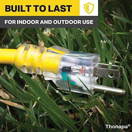 Thonapa 12 Gauge Extension Cord 6 Ft Outdoor - 12/3 Heavy Duty, Lighted End | SJTW Yellow Cable, 3 Prong, Grounded Plug, For Job Sites, Garden & Major Appliances - color: Yellow, size: 6 Foot