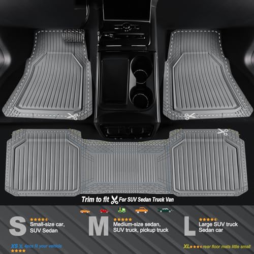 CAR PASS Heavy Duty Rubber Floor Mats for Car, Waterproof Liner Deep Dish Car Mats Full Sets, Universal Trim to Fit for SUV Truck Sedans Vans, All Weather Automotive Floor Mats 3pcs, Solid Gray - color: GRAY