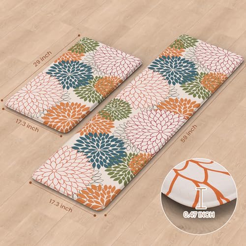 Collive Kitchen Rugs and Mats Cushioned Anti Fatigue Kitchen Mat 2PCS Non-Skid Waterproof Kitchen Runner Rug Comfort Foam Standing Mat for Floors,Office,Laundry,Sink,Floral - color: Colorful, size: 17.3" x 59 "+ 17.3" x 29 "--0.47 inches