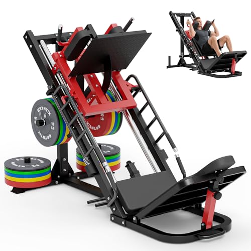 Leg Press Hack Squat Machine Combo, 45° Leg Exercise Machine ,Lower Body Special with Weight Storage for Quads, Hamstring, Glutes, Calves, Compact Home Gym Leg Day Equipment - style: 260LB Colored Weights Combo