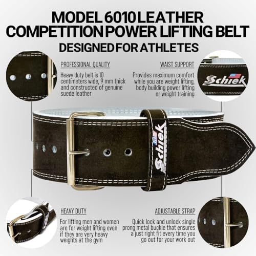 Schiek Sports Model 6011 Single Hook Competition Power Belt - Weightlifting Belt with Stainless Steel Belt Buckle - Suede Leather Powerlifting Belt - size: XX-Large