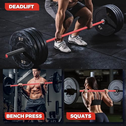7FT Alloy Steel Olympic Barbell, 1500LB 45LB | 28mm knurled grip bar with needle bearings, chrome finish, 2-inch plate fit, and 1500LB capacity for heavy lifts - color: Black&Red