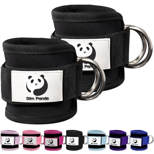 Slim Panda Ankle Strap for Cable Machine,Ankle Cuff for Kickbacks, Booty Hip Abductors,Glute Workouts, Leg Extensions, Curls for Men and Women, Adjustable with Double D-Rings - color: Black, style: Pair